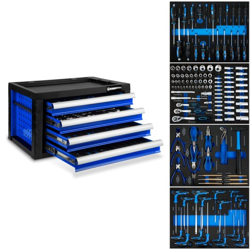 EBERTH Cassetto portautensili con 4 cassetti, utensili inclusi blu